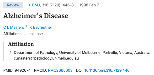 pubmed affiliations email example